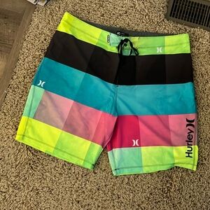 Hurley Men's Neon Multi-Color Stripe Board Shorts